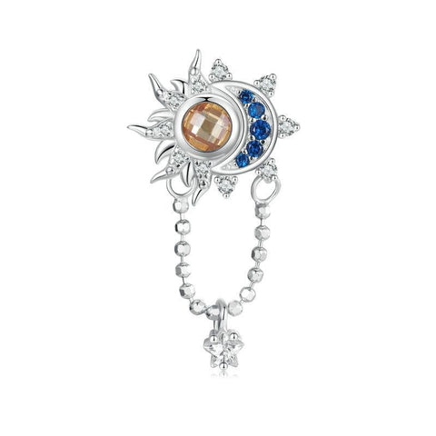 Sun Moon Star Sterling Silver CZ Bead Charm Bracelet Necklace Pendant