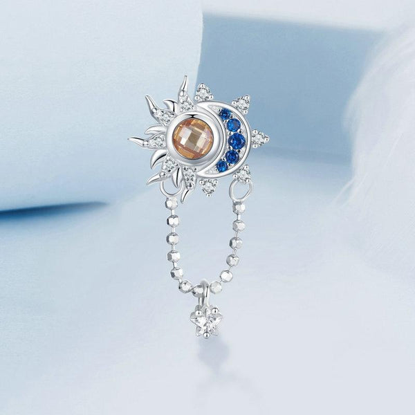 Sun Moon Star Sterling Silver CZ Bead Charm Bracelet Necklace Pendant
