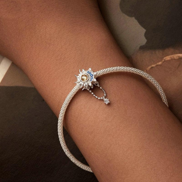 Sun Moon Star Sterling Silver CZ Bead Charm Bracelet Necklace Pendant