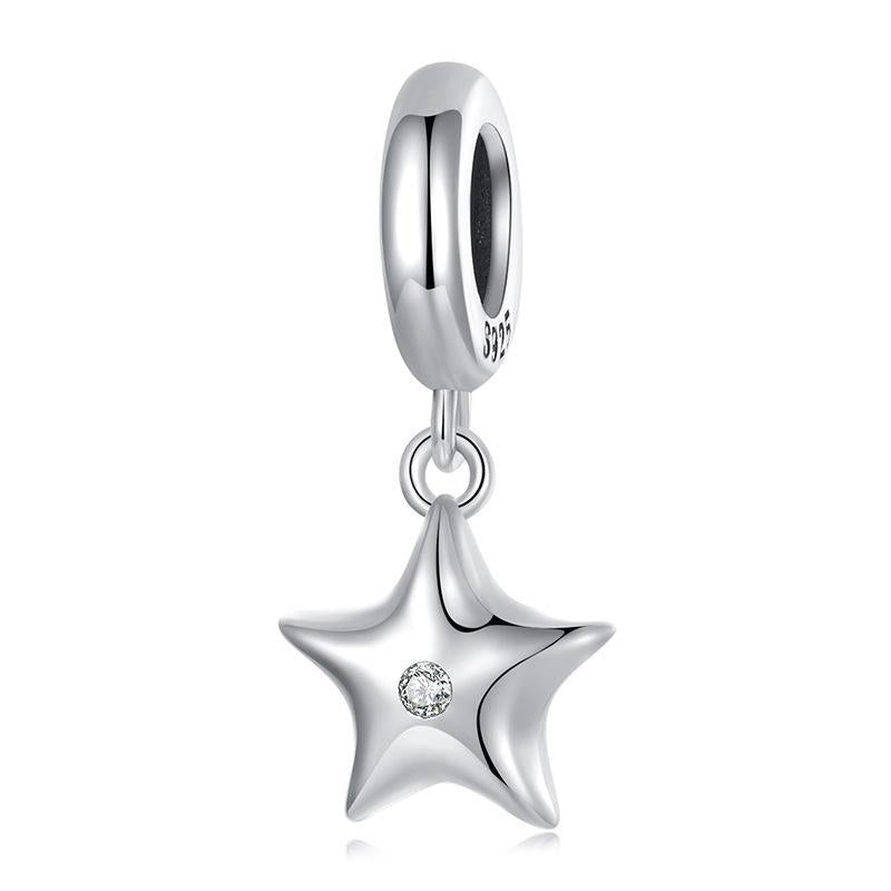 Star Sterling Silver Zircon CZ Bead Charm Bracelet Necklace Pendant