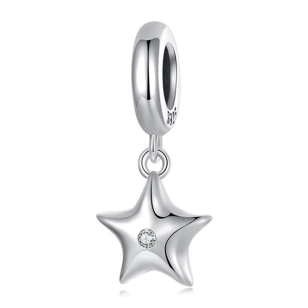 Star Sterling Silver Zircon CZ Bead Charm Bracelet Necklace Pendant