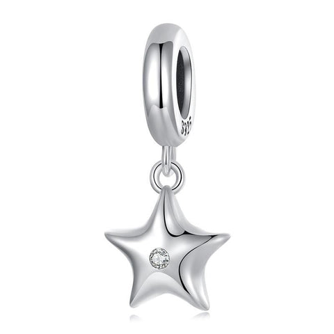 Star Sterling Silver Zircon CZ Bead Charm Bracelet Necklace Pendant