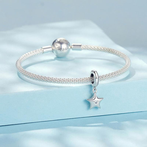 Star Sterling Silver Zircon CZ Bead Charm Bracelet Necklace Pendant