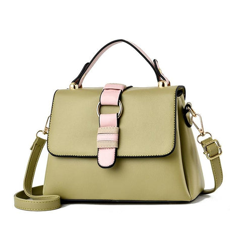 Faux PU Leather Satchel Flap Top Handle Shoulder Bag Handbag Green