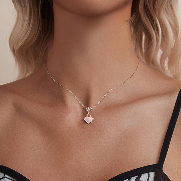Locked Heart Bow Enamel Sterling Silver CZ Bead Charm Bracelet Necklace
