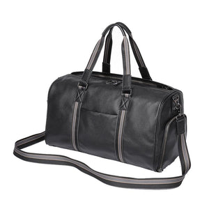 Genuine Leather Duffel Travel Bag Wet Pocket Shoe Compartment Shoulder Strap Black