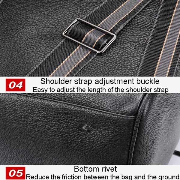 Genuine Leather Duffel Travel Bag Wet Pocket Shoe Compartment Shoulder Strap Black