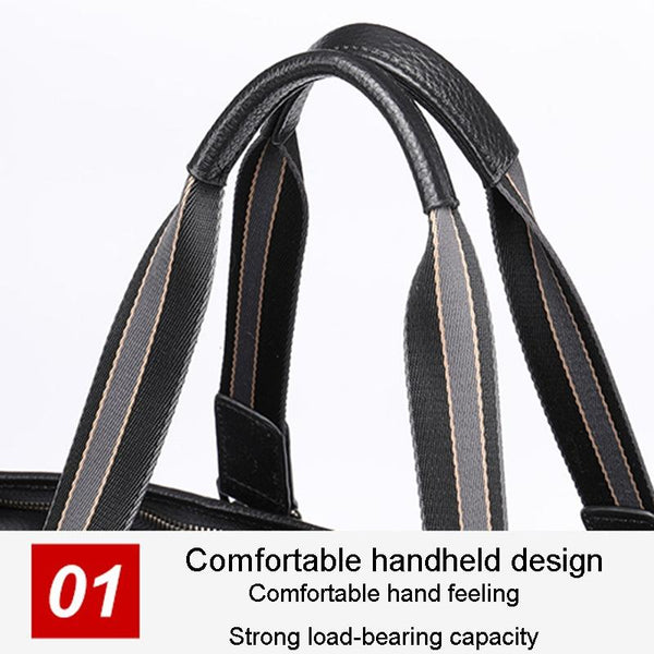 Genuine Leather Duffel Travel Bag Wet Pocket Shoe Compartment Shoulder Strap Black