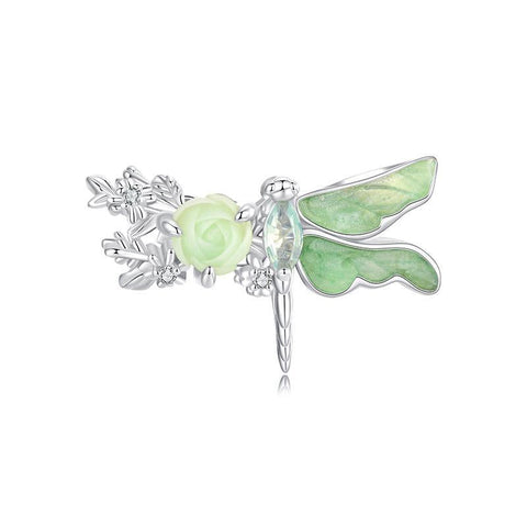 Dragonfly Rose Enamel Sterling Silver Bead Charm Bracelet Necklace Pendant