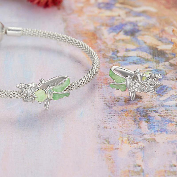 Dragonfly Rose Enamel Sterling Silver Bead Charm Bracelet Necklace Pendant