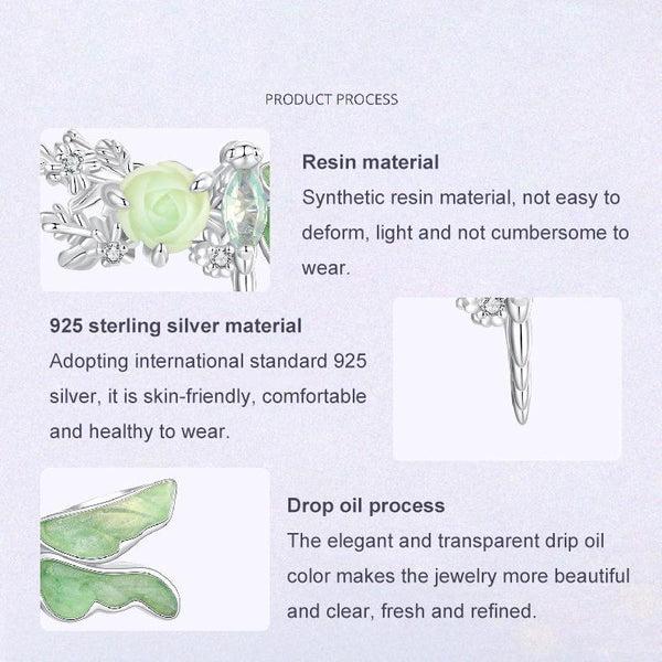 Dragonfly Rose Enamel Sterling Silver Bead Charm Bracelet Necklace Pendant