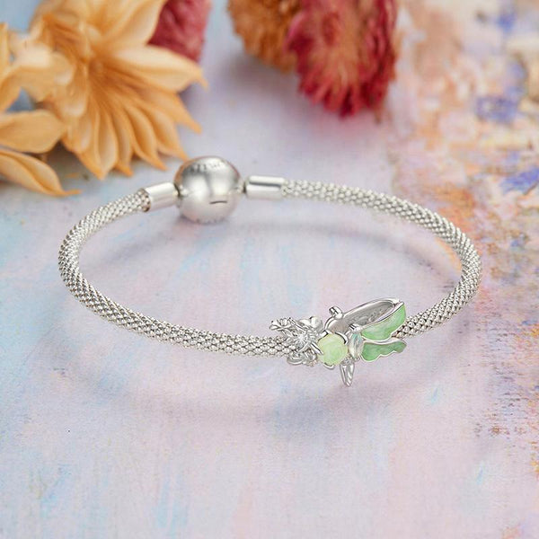 Dragonfly Rose Enamel Sterling Silver Bead Charm Bracelet Necklace Pendant