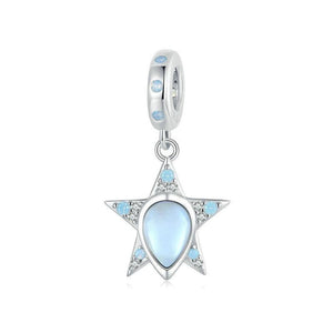 Blue Star Glass Sterling Silver Bead Charm Bracelet Necklace Pendant