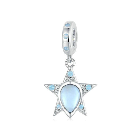 Blue Star Glass Sterling Silver Bead Charm Bracelet Necklace Pendant