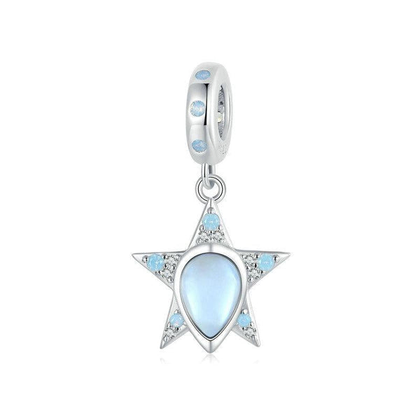 Blue Star Glass Sterling Silver Bead Charm Bracelet Necklace Pendant