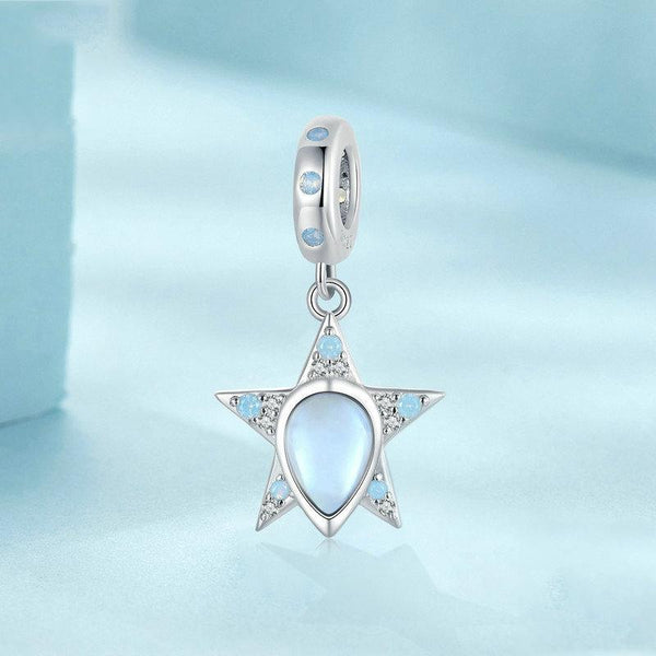 Blue Star Glass Sterling Silver Bead Charm Bracelet Necklace Pendant