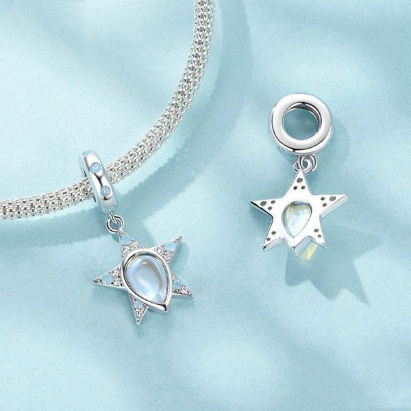 Blue Star Glass Sterling Silver Bead Charm Bracelet Necklace Pendant