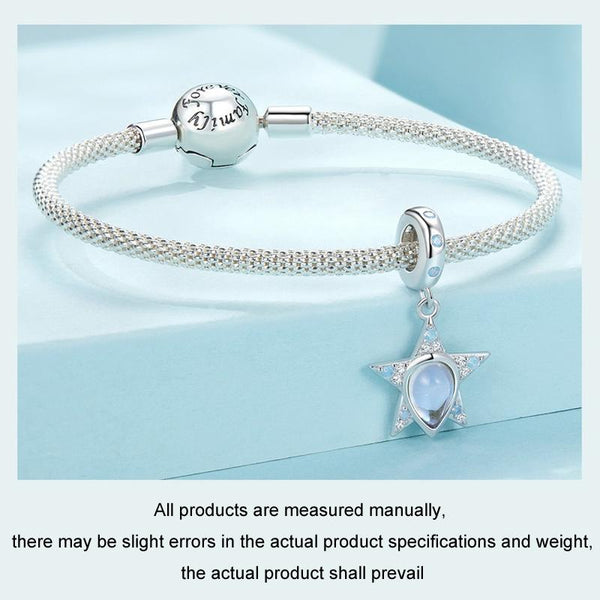 Blue Star Glass Sterling Silver Bead Charm Bracelet Necklace Pendant