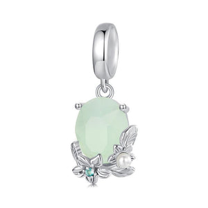 Floral Pearl Glass Sterling Silver Bead Charm Bracelet Necklace Pendant
