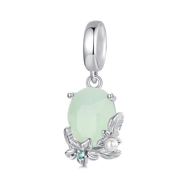 Floral Pearl Glass Sterling Silver Bead Charm Bracelet Necklace Pendant