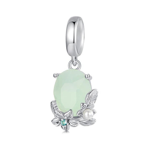 Floral Pearl Glass Sterling Silver Bead Charm Bracelet Necklace Pendant