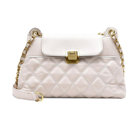 Faux PU Leather Rhombic Crossbody Shoulder Bag Chain Strap White