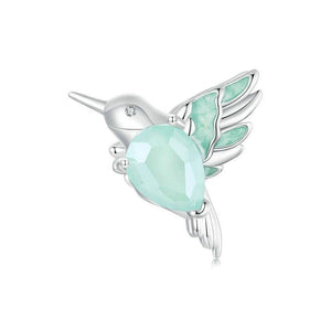 Hummingbird Glass Sterling Silver CZ Bead Charm Bracelet Necklace Pendant