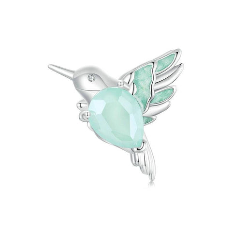 Hummingbird Glass Sterling Silver CZ Bead Charm Bracelet Necklace Pendant