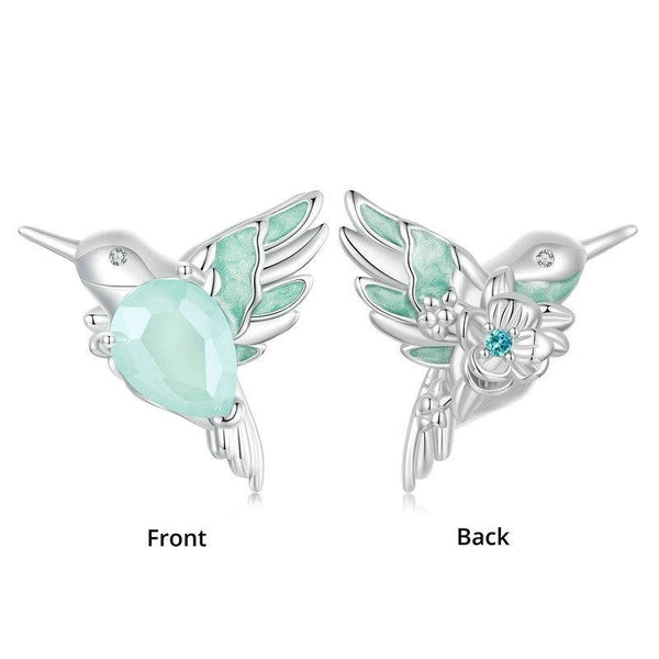 Hummingbird Glass Sterling Silver CZ Bead Charm Bracelet Necklace Pendant