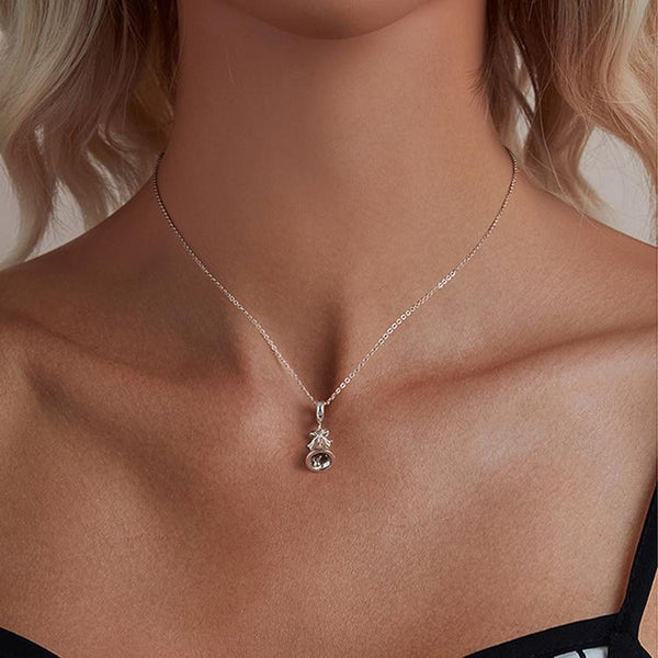 Christmas Bell Bow Sterling Silver Zircon CZ Bead Charm Bracelet Necklace