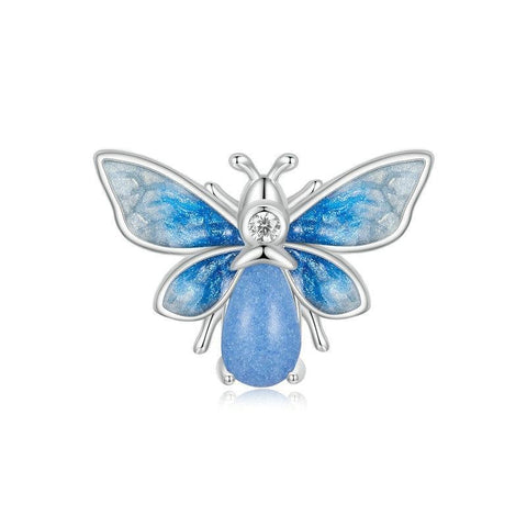 Luminous Bee Enamel Sterling Silver CZ Bead Charm Bracelet Necklace Pendant