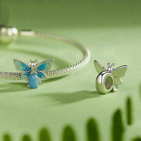 Luminous Bee Enamel Sterling Silver CZ Bead Charm Bracelet Necklace Pendant