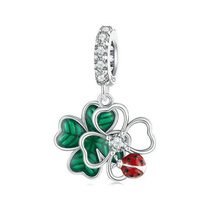 Four Leaf Clover Labybird Sterling Silver Bead Charm Bracelet Necklace