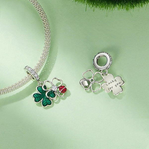 Four Leaf Clover Labybird Sterling Silver Bead Charm Bracelet Necklace
