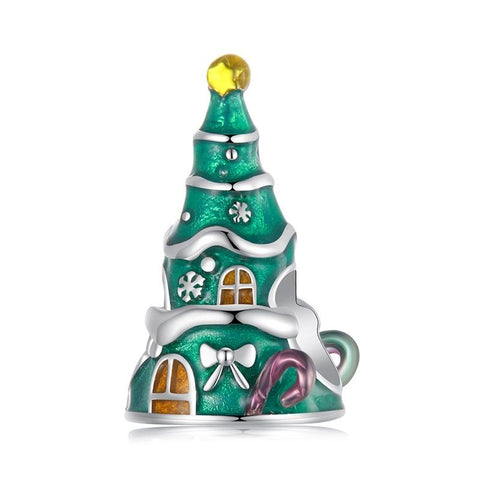 Christmas Tree Enamel Sterling Silver Bead Charm Pendant Bracelet Necklace