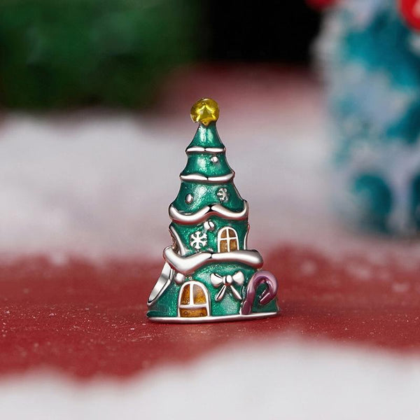 Christmas Tree Enamel Sterling Silver Bead Charm Pendant Bracelet Necklace