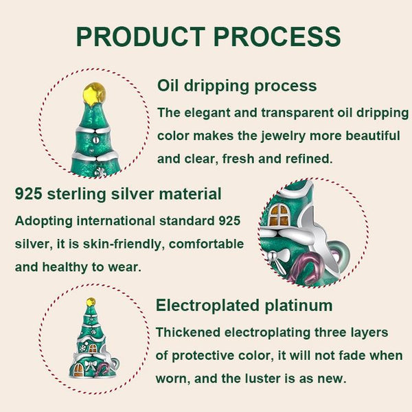 Christmas Tree Enamel Sterling Silver Bead Charm Pendant Bracelet Necklace
