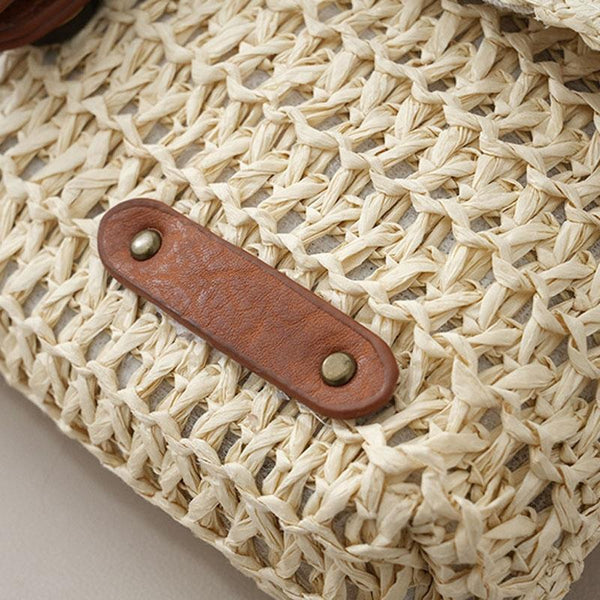 Faux Straw PU Leather Crossbody Shoulder Bag Adjustable Strap Khaki