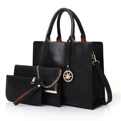 3 Pce Faux PU Leather Tote Crossbody Shoulder Clutch Bag Pouch Black