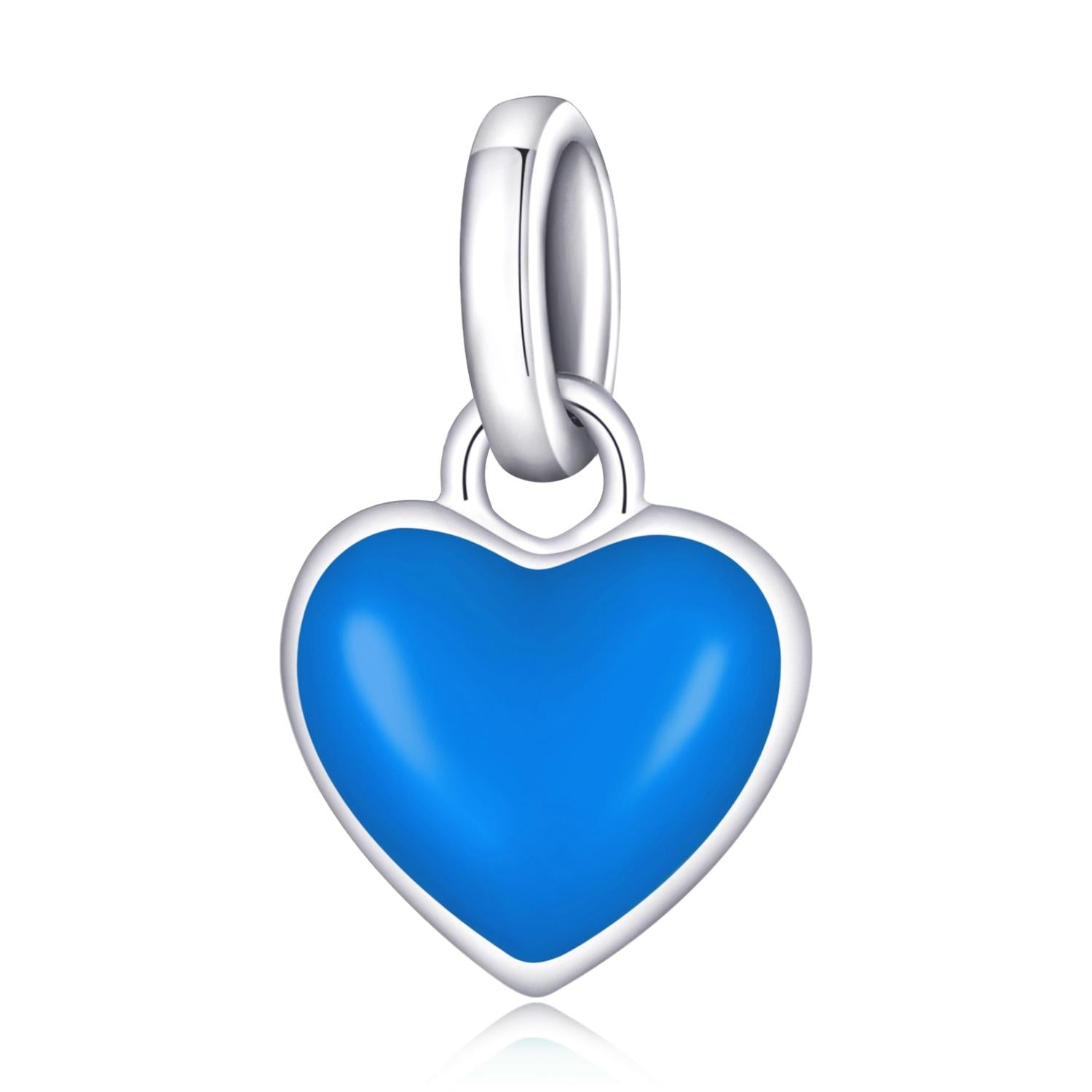Blue Enamel Heart Sterling Silver Bead Charm Bracelet Necklace