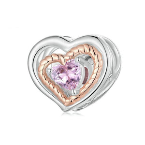 Crystal Rose Gold Heart Sterling Silver Zircon CZ Bead Charm Bracelet Necklace