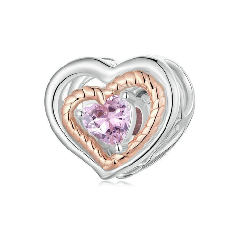 Crystal Rose Gold Heart Sterling Silver Zircon CZ Bead Charm Bracelet Necklace