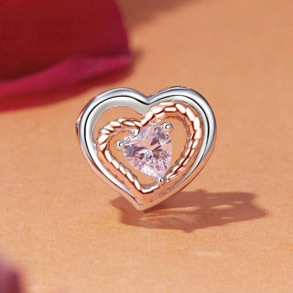 Crystal Rose Gold Heart Sterling Silver Zircon CZ Bead Charm Bracelet Necklace