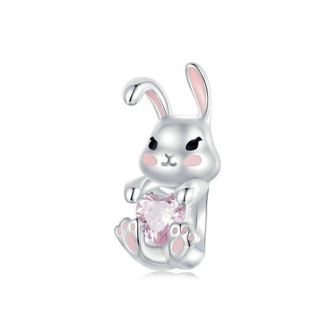 Easter Bunny Heart Sterling Silver Bead Charm Bracelet Necklace Pendant
