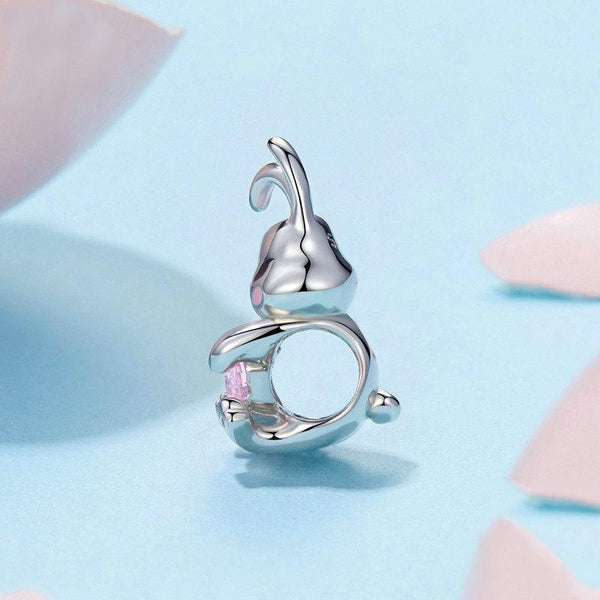 Easter Bunny Heart Sterling Silver Bead Charm Bracelet Necklace Pendant
