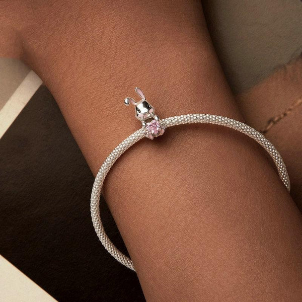 Easter Bunny Heart Sterling Silver Bead Charm Bracelet Necklace Pendant
