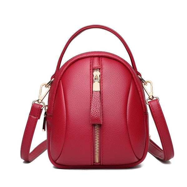 Faux PU Leather Shoulder Bag Handbag Multi Pocket Detachable Strap Red