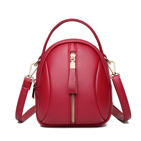 Faux PU Leather Shoulder Bag Handbag Multi Pocket Detachable Strap Red