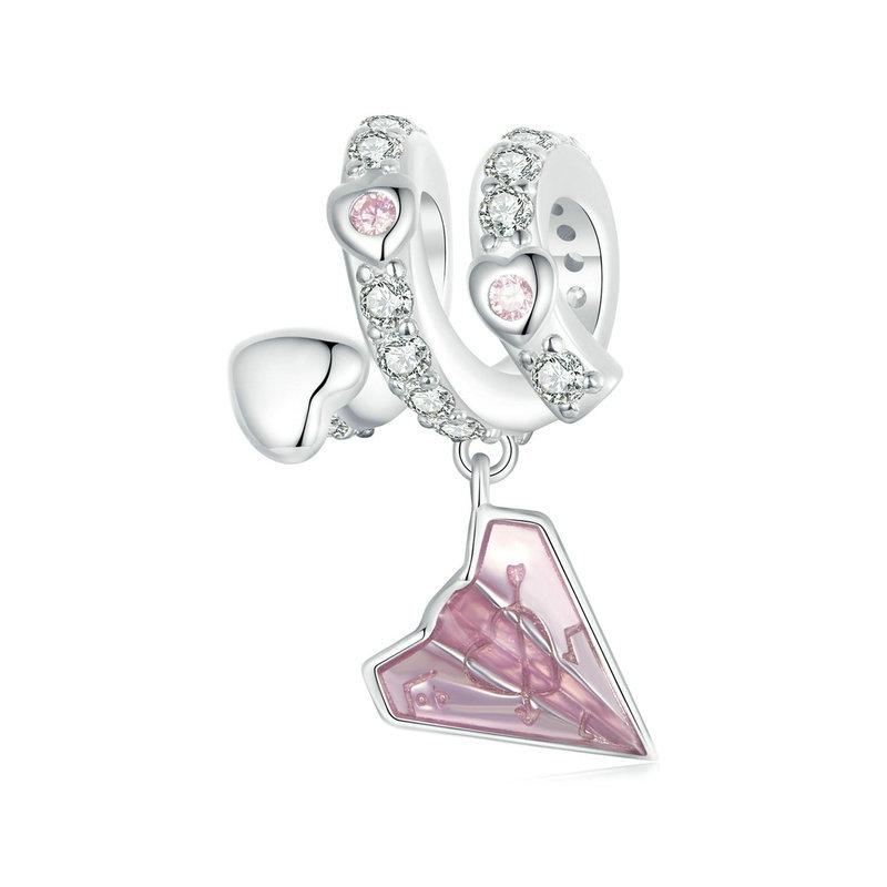 Love Letter Paper Aeroplane Sterling Silver Bead Charm Bracelet Necklace