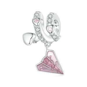 Love Letter Paper Aeroplane Sterling Silver Bead Charm Bracelet Necklace